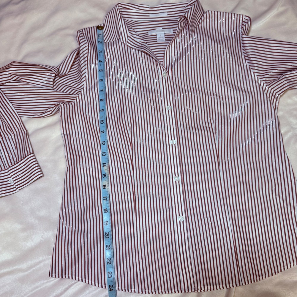 Chicos Striped No Iron Sparkle Button Up Shirt Women's Size 1 Red White Black - Picture 9 of 9